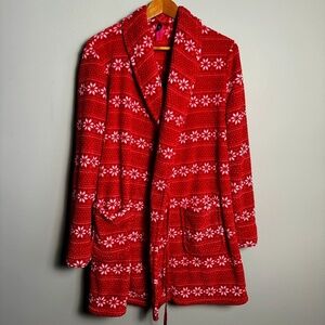 La Senza Women's Holiday Fleece‎ Short Robe Red Size L/XL *Missing belt tie
